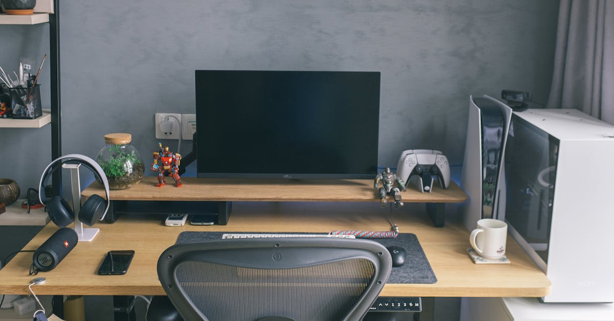 empty office desks with gaming memorabilia