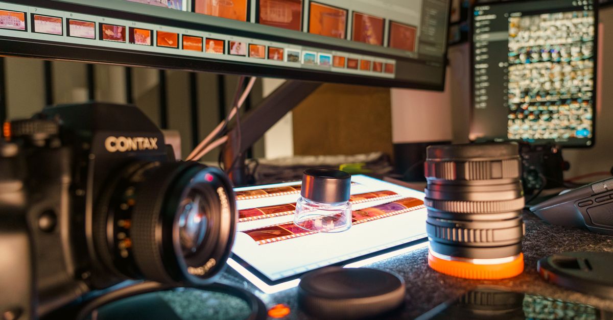 AI research lab with code screens and camera lenses