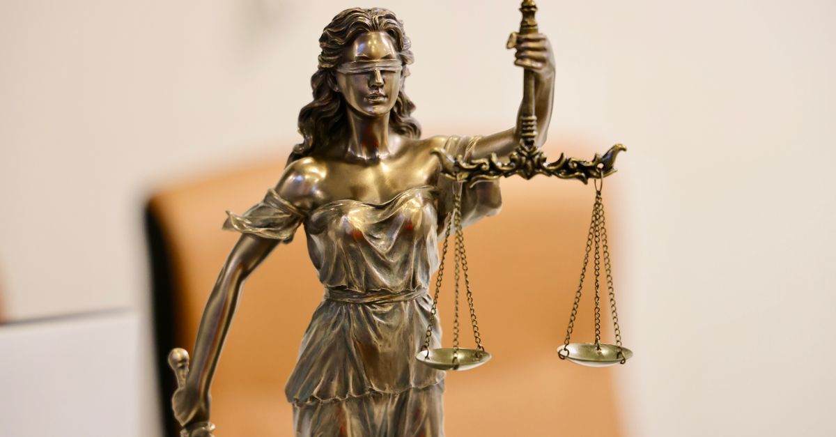 courtroom with digital data symbols