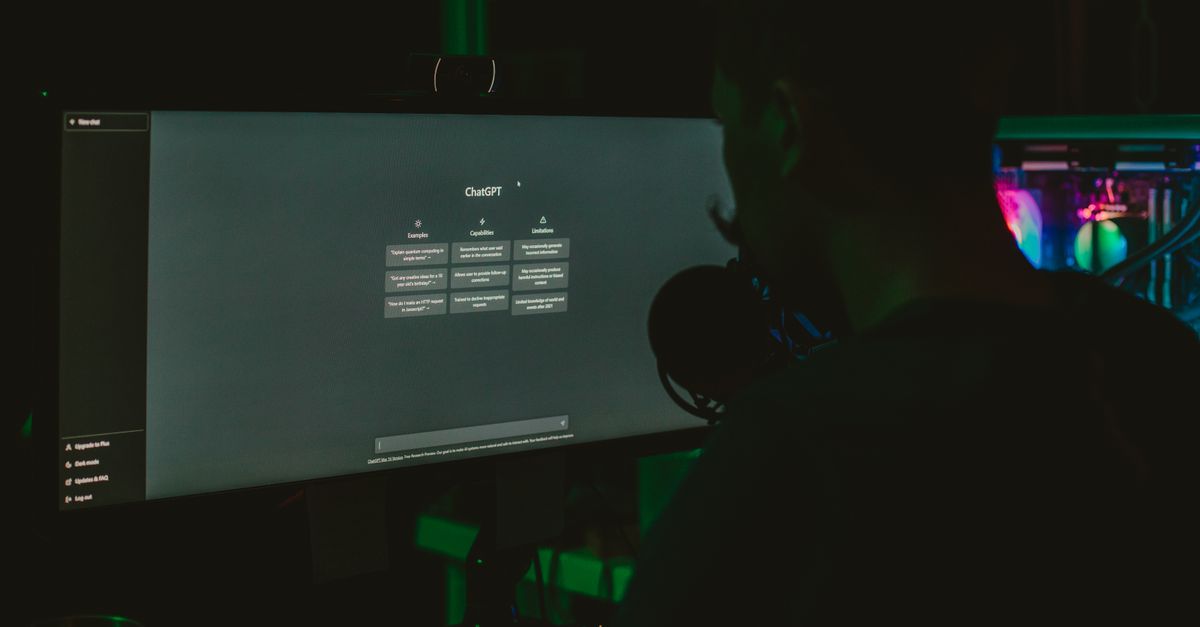 developer at desk surrounded by code and AI symbols