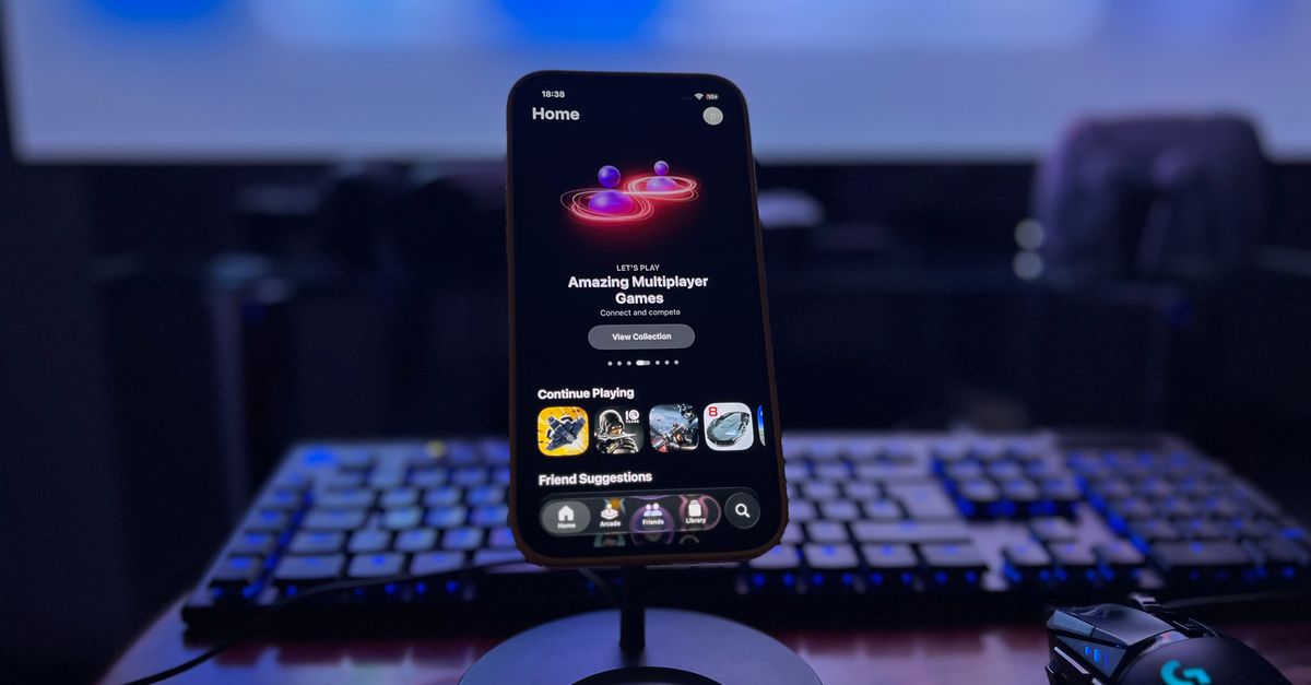 iPhone Duo dual-screen displaying retro video app interface